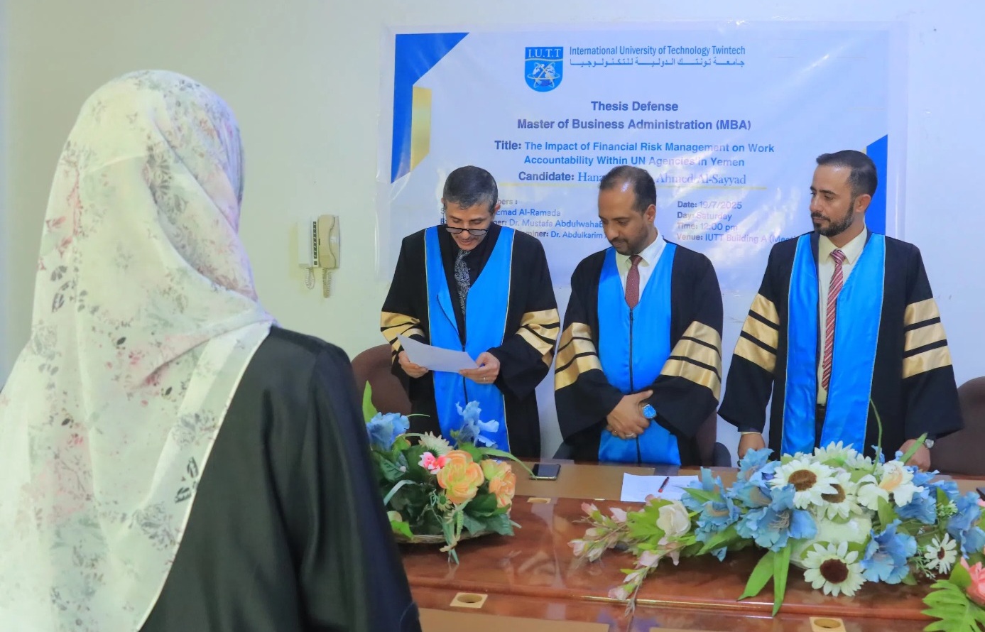 هناء الصياد تنال درجة الماجستير من جامعة تونتك الدولية برسالة حول إدارة المخاطر المالية في منظمات الأمم المتحدة باليمن