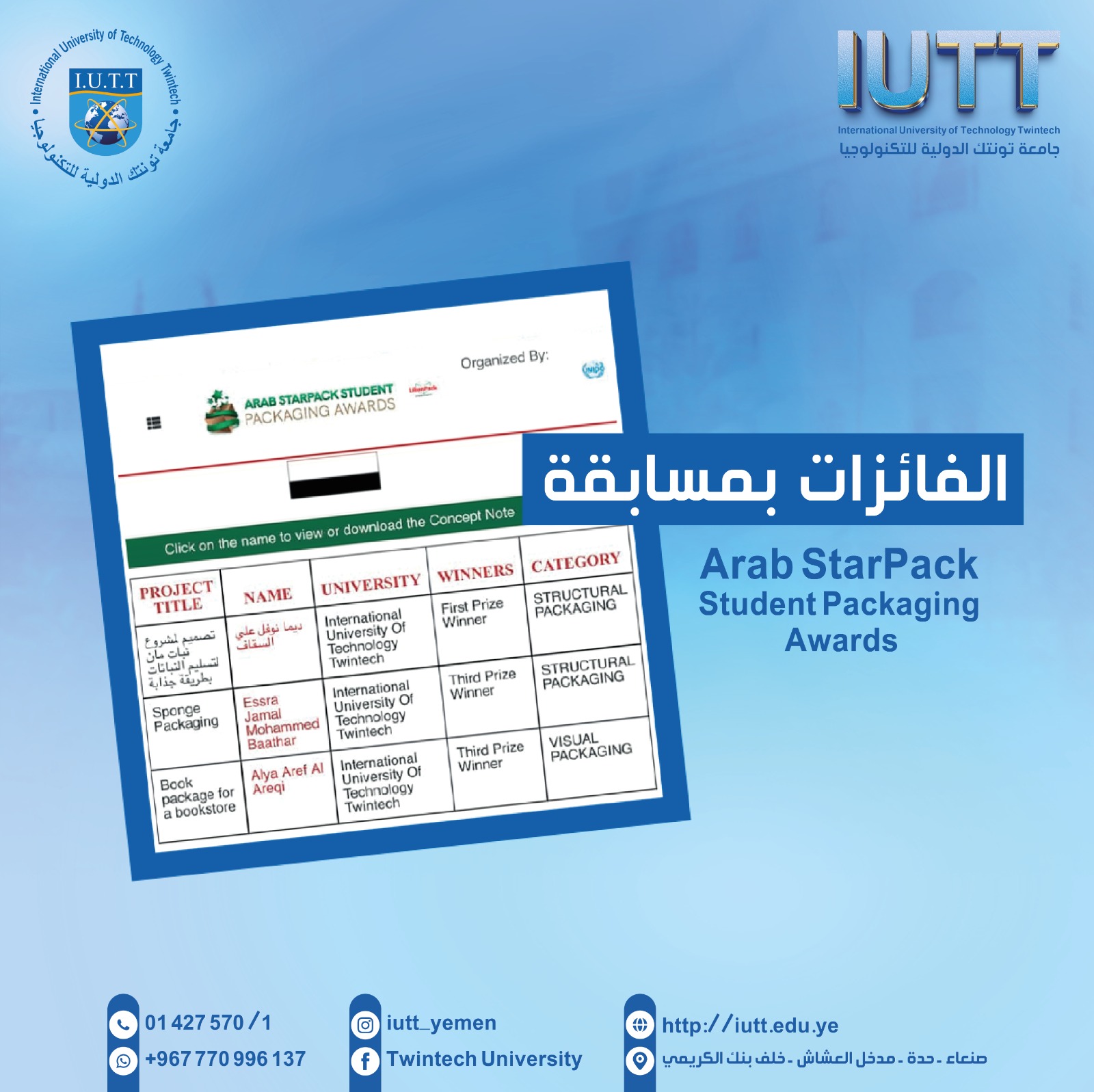 طالبات جامعة تونتك يفزن بجائزة Arab StarPack للتغليف في أكبر مسابقة طلابية على مستوى الوطن العربي